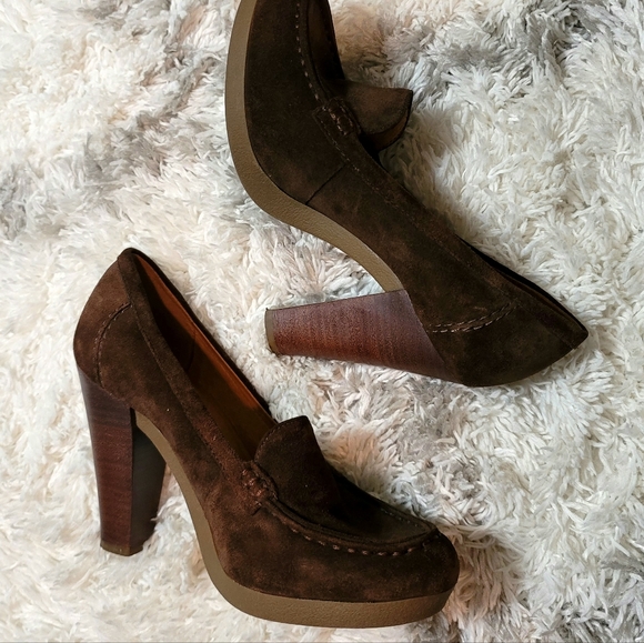 KORS Michael Kors Brown Suede Dolly Loafers with Stack Heel Size 6 M - Picture 3 of 7